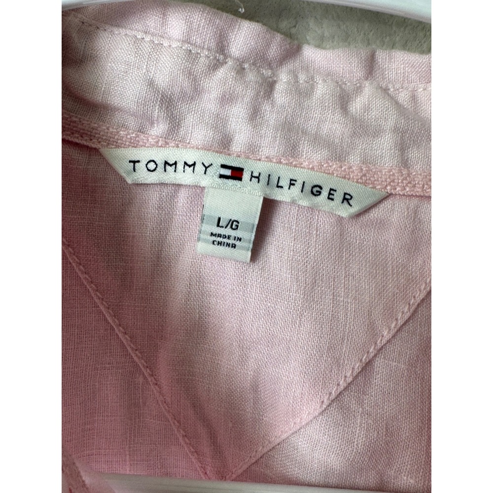 Tommy Hilfiger Pink 100% Linen Button Down Shirt Long Sleeve BJG-TAI L/G - Picture 6 of 7
